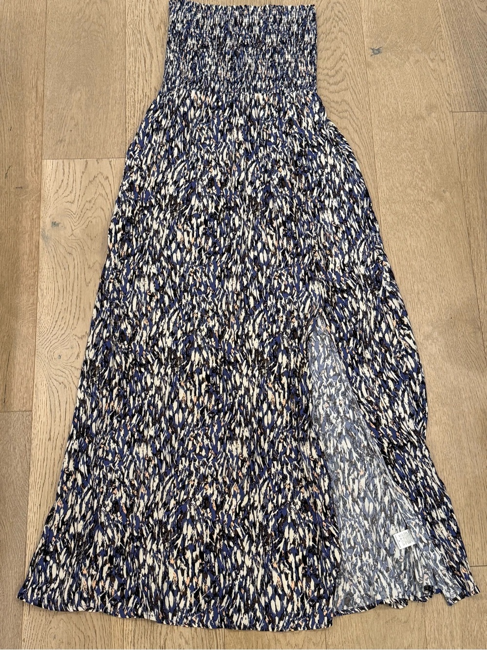 Evereve Navy Blue, Cream & Black Maxi Skirt with Smocked Waist